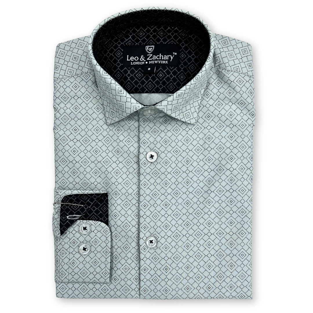 Boys Grey Diamond Print Non-Iron Dress Shirt