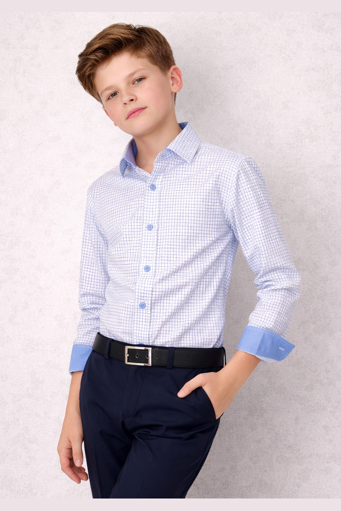 Leo & Zachary Boys Blue Mini Window Dress Shirt_ 50070