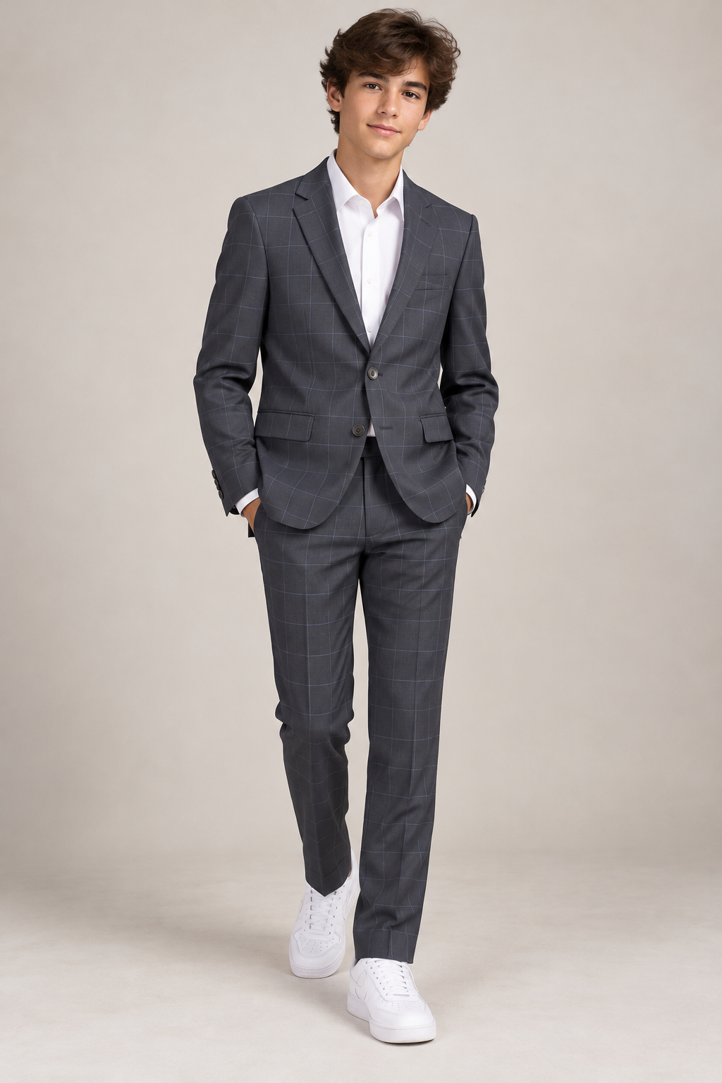 Michael Kors Boys Navy/Blue Plaid Suit_ EV0052/5X0052