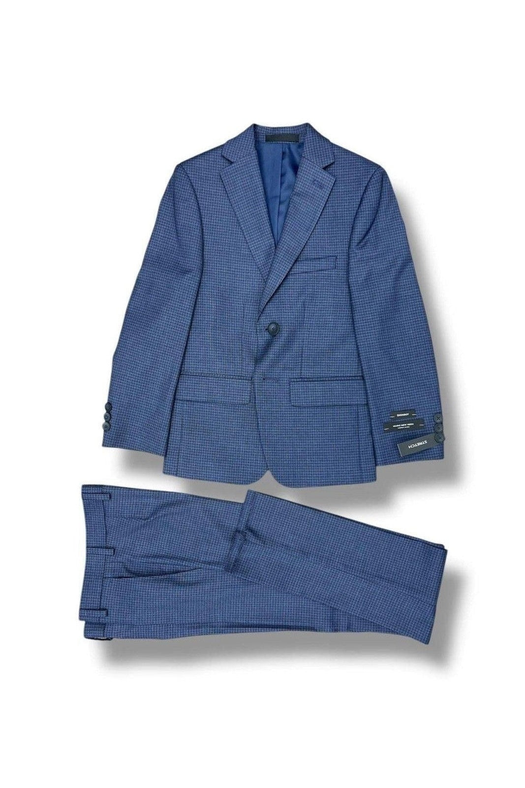 Andrew Marc Boys Skinny Navy Blue Mini Grid Suit_ W0812-NorthBoys