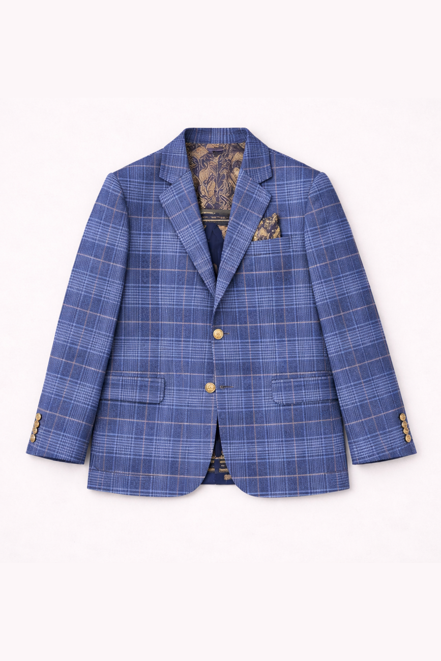 Leo & Zachary Boys Blue Tan Stretch Sports Jacket_ 5421/5821