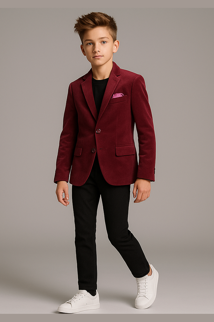 Isaac Mizrahi Boys Velvet Burgundy Blazer