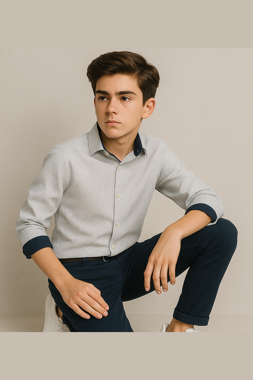 L&Z Royal Boys Azul Micro Stitch Dress Shirt_ 50056