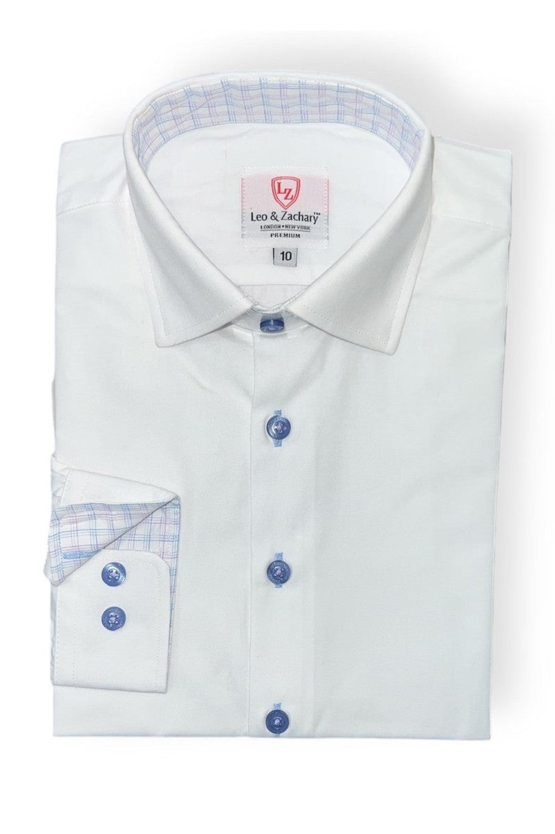 Leo & Zachary Boys White/Blue Non - Iron Dress Shirt_ P5541 - NorthBoys