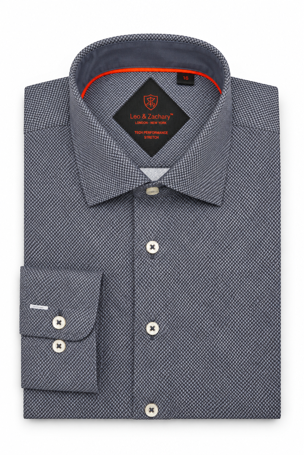 Leo & Zachary Boys Performance Tech Stretch L/S Dress Shirt Blue/Grey Nails Nead