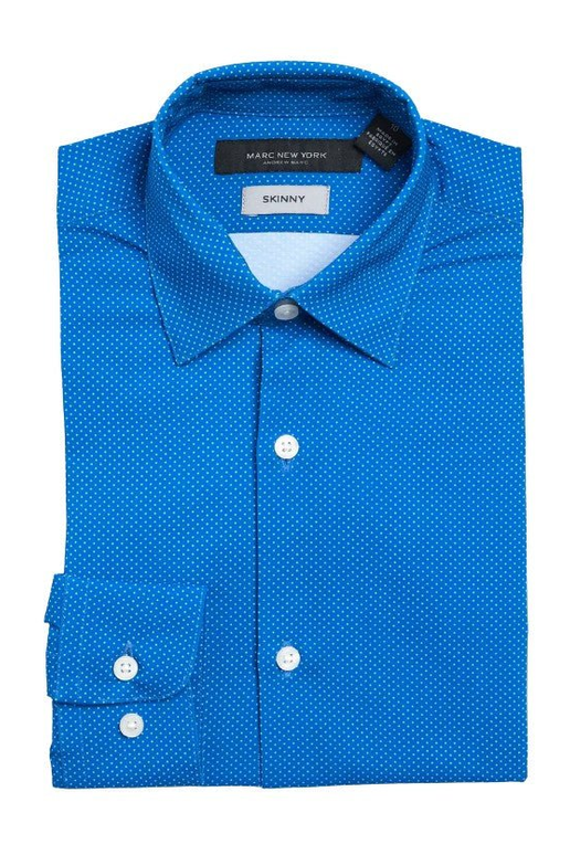 Marc New York Boys Skinny Blue/White Dot Dress Shirt - NorthBoys