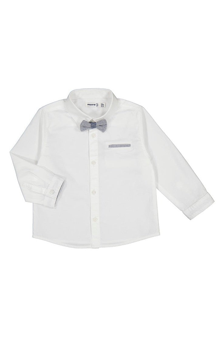 Mayoral Baby White Long Sleeve Cotton Dress Shirt w/ Bow_ 1116 - 10 - NorthBoys