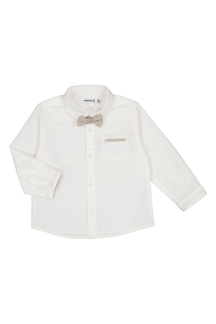 Mayoral Baby White Long Sleeve Cotton Dress Shirt w/ Bow_ 1116 - 12 - NorthBoys