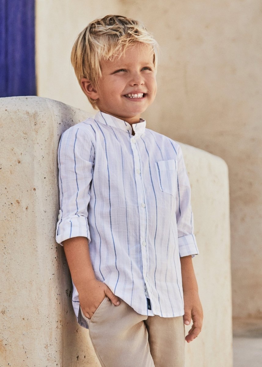 Mayoral Mini Long Sleeve Striped Mandarin Collar Dress Shirt_ 3121 - NorthBoys