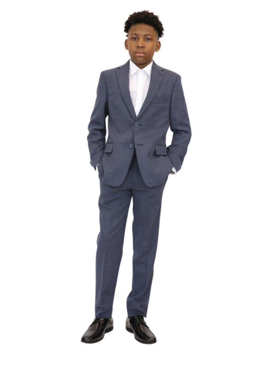 Michael Kors Boys Husky Medium Blue Mini Check Wool Suit – NorthBoys