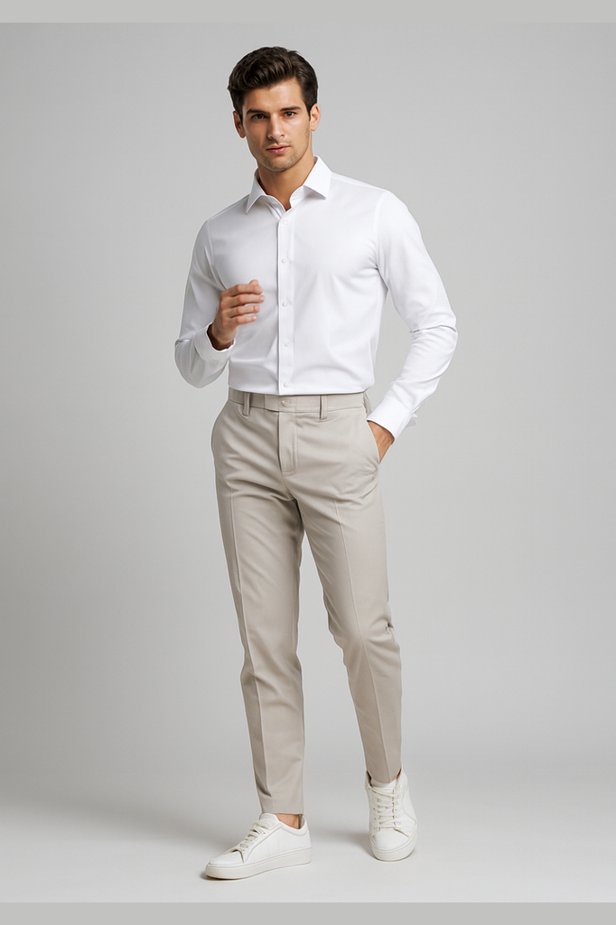 NorthBoys Mens Tailored Fit White Premium Cotton Dress Shirt