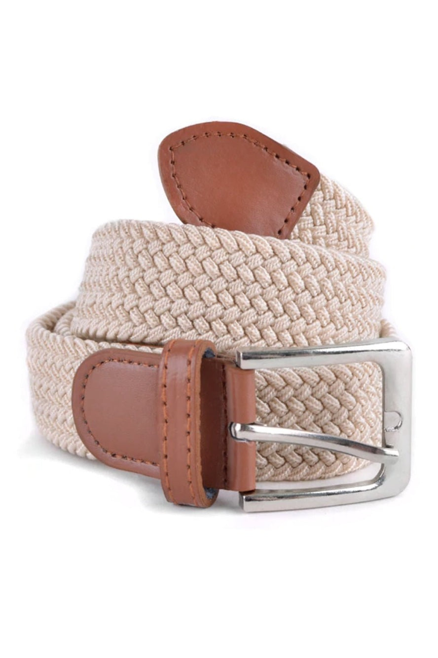 Northboys Mens Braided Elastic Belt_ B - 3502 - Cream - NorthBoys
