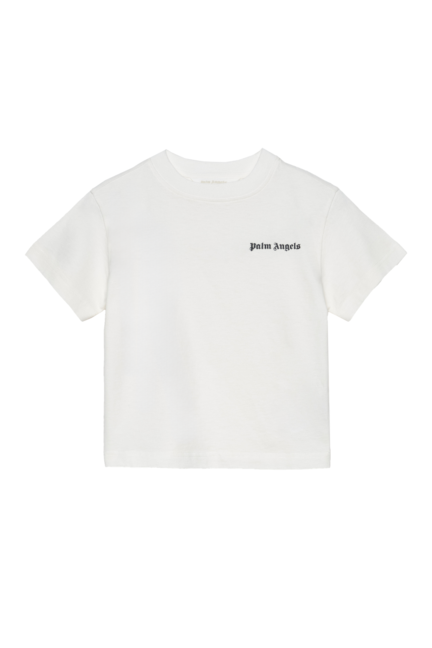 White t-shirt with 'Palm Angels' logo on a white background
