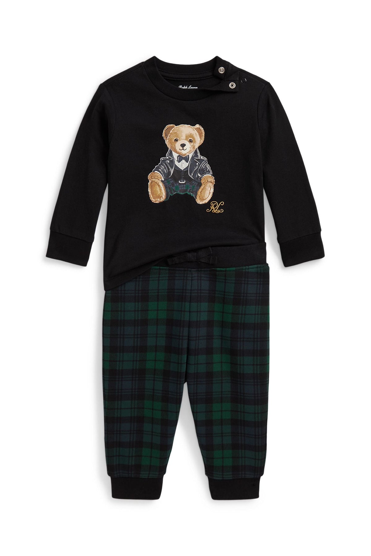 Polo Ralph Lauren Baby Boys Polo Bear Tee & Plaid Fleece Pant Set