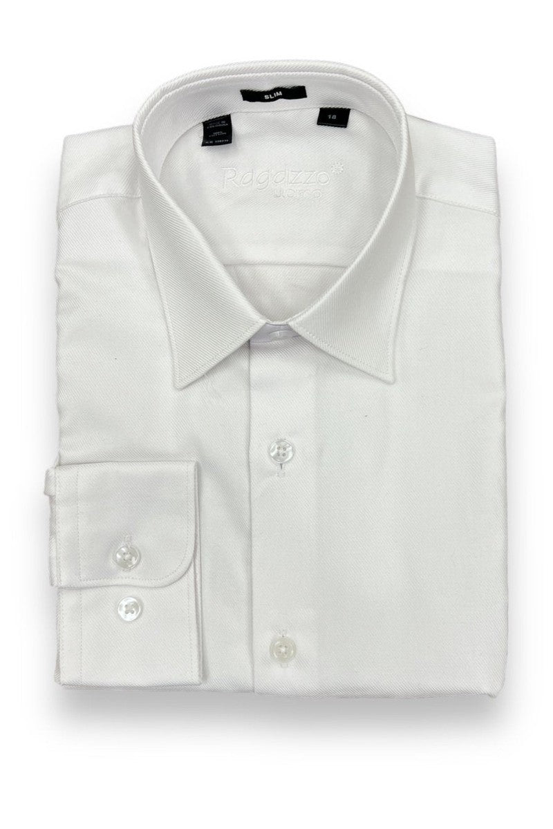 Ragazzo Boys Slim Fit White Diagonal Cotton Shirt_ SEAN1214W - NorthBoys