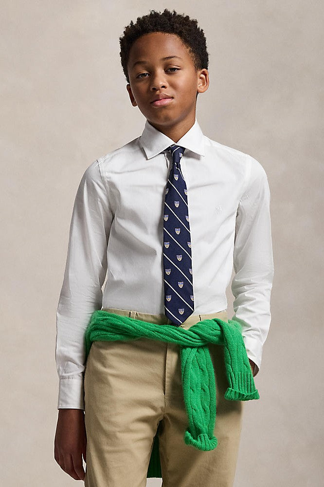 Polo Ralph Lauren Boys Fine Tailoring Slim Fit White Cotton Dress Shirt