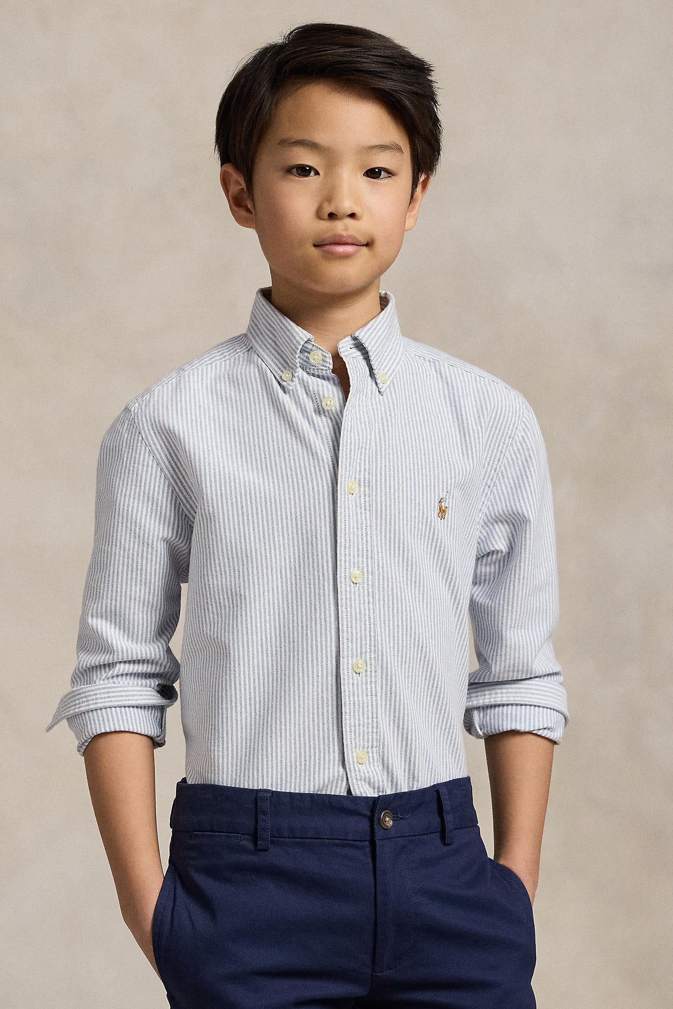 Polo Ralph Lauren Boys Long Sleeve Light Blue Striped Oxford Shirt