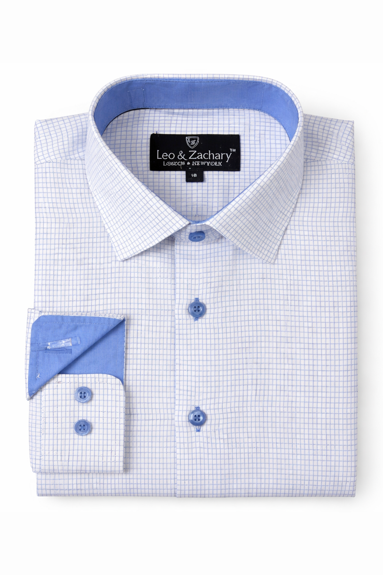 Leo & Zachary Boys Blue Mini Window Dress Shirt_ 50070