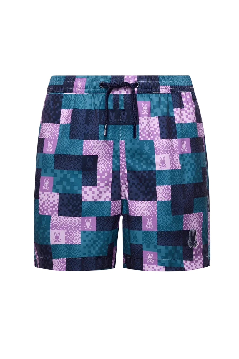Colorful patterned shorts on a white background