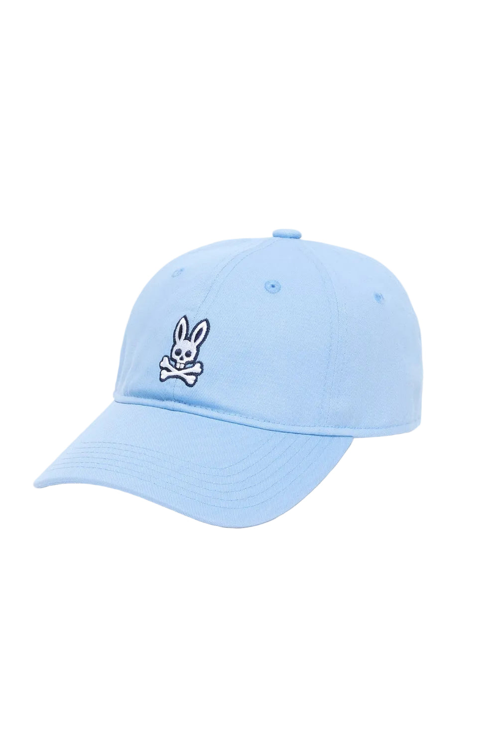 Light blue baseball cap with a logo on a white background