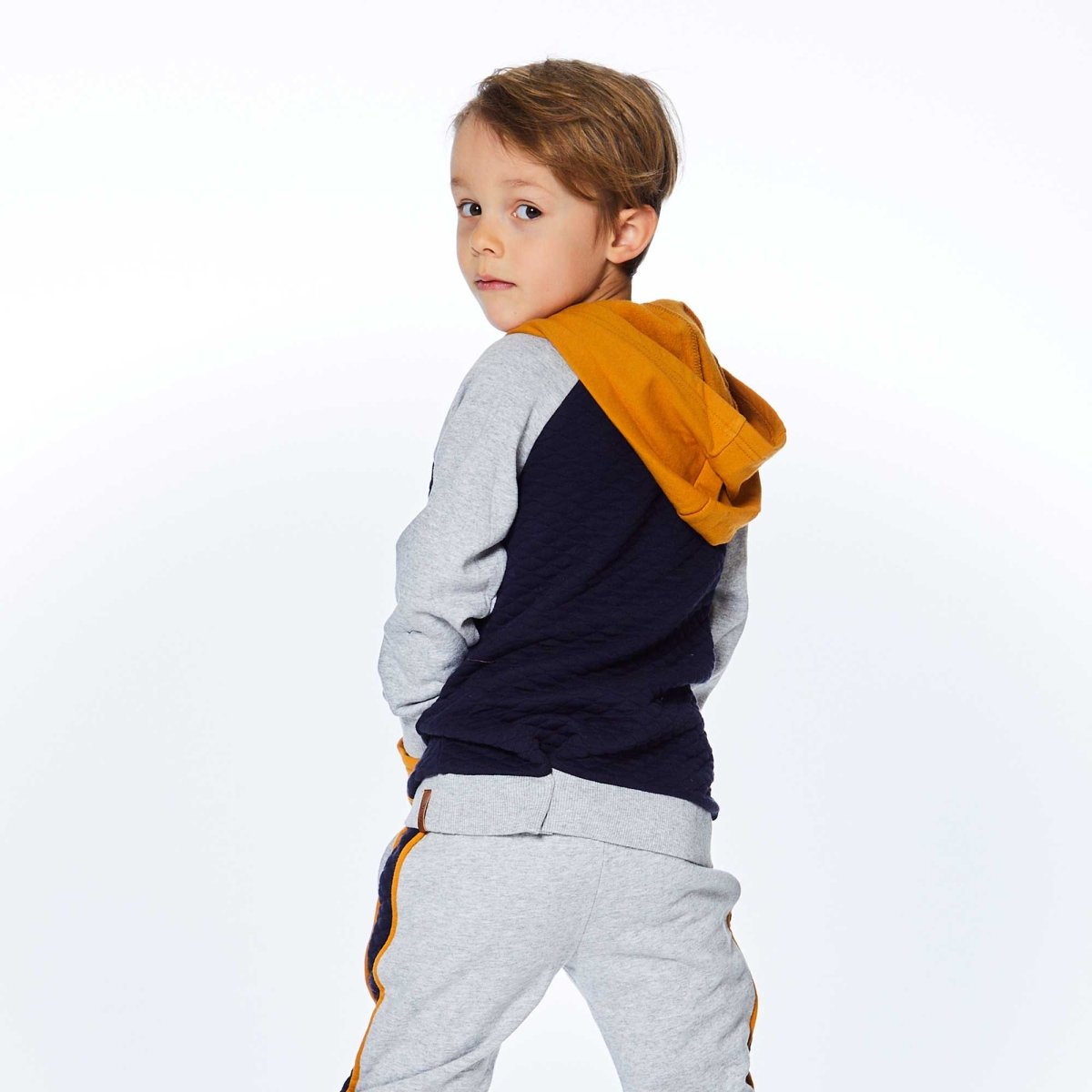 Deux Par Deux Fleece Quilted Hoodie _Grey E20U37 - 195 - NorthBoys