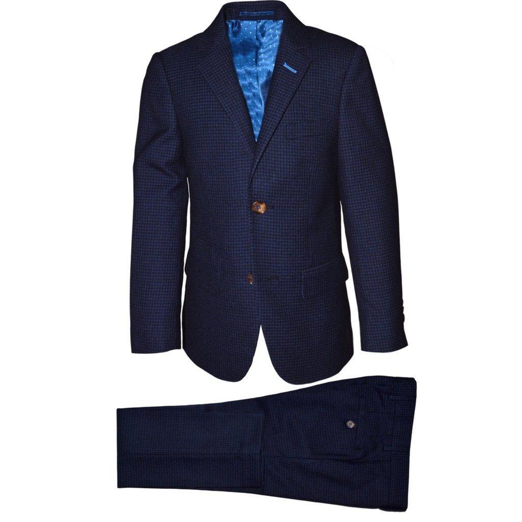 Isaac Mizrahi Boys Slim Mini Checks Navy Suit 171 ST2055-NorthBoys