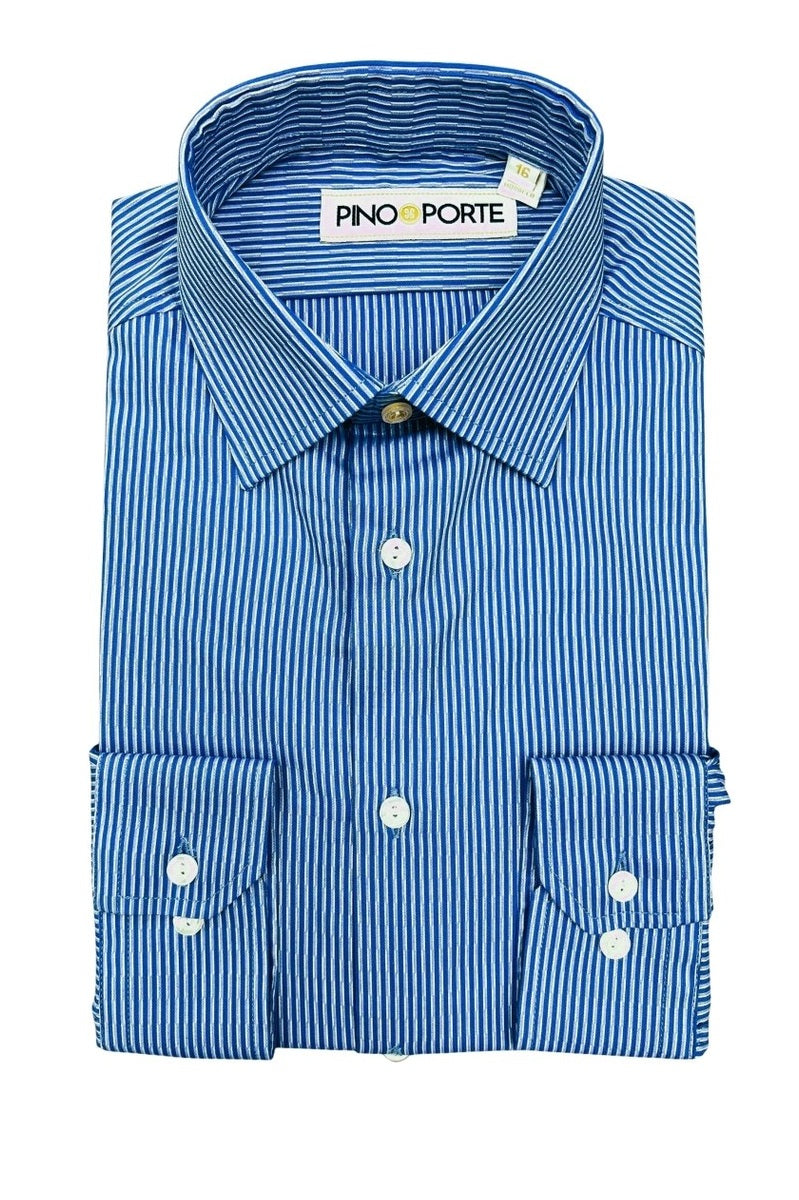 PinoPorte Boys Blue Striped Cotton Dress Shirt_ZH001 - NorthBoys