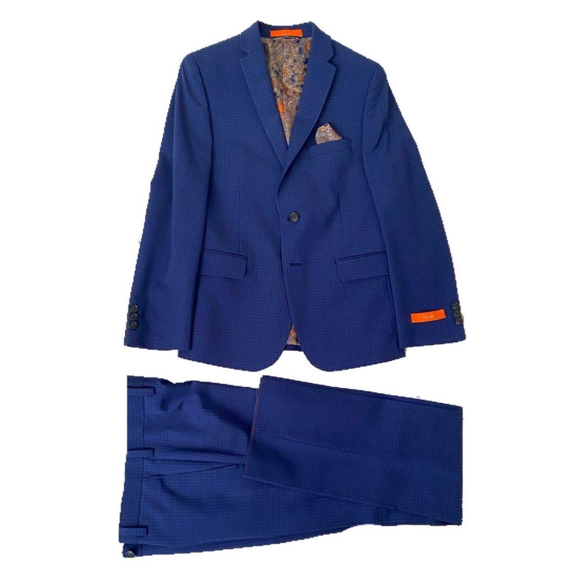 Tallia Boys Slim Blue Grid Wool Suit BZ0064-NorthBoys