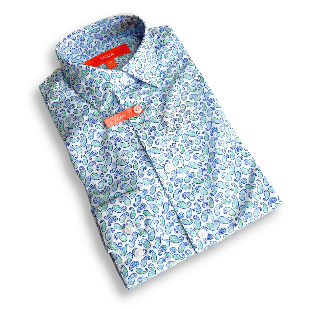 tallia dress shirts Tallia Boys White/Green Paisley Dress Shirt – NorthBoys