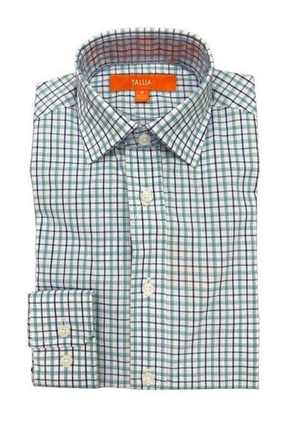 Tallia Boys White/Green Plaid Dress Shirt - NorthBoys