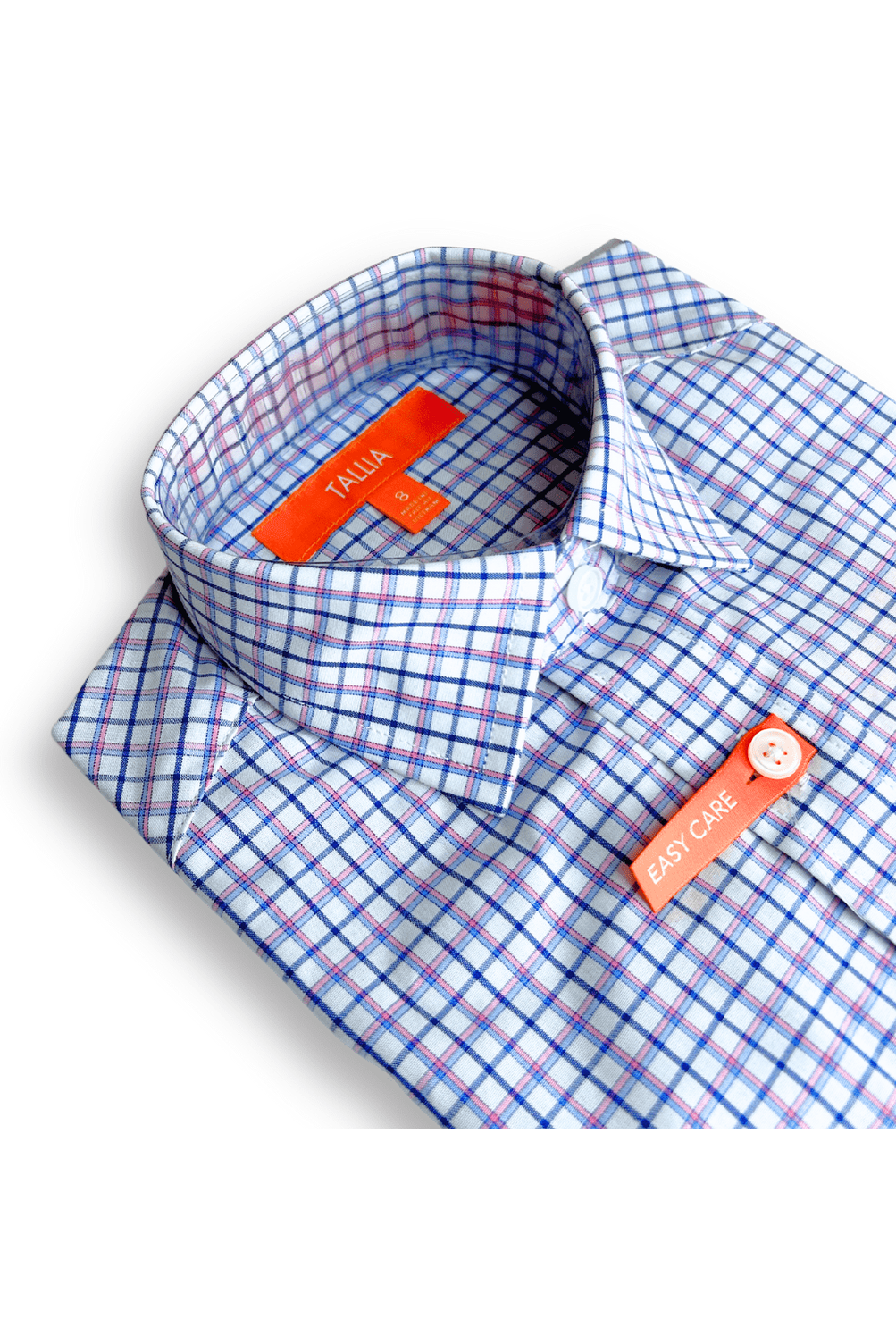 Tallia Boys White/Pink Plaid Dress Shirt - NorthBoys