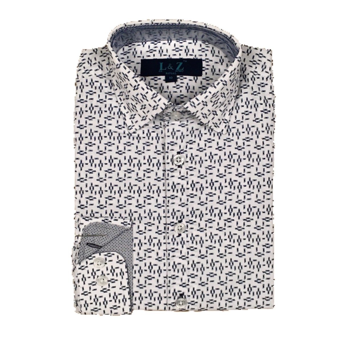 Boys Navy Print Dress Shirt