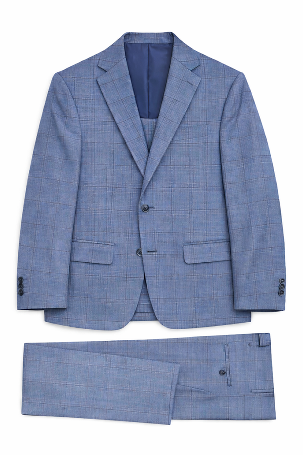 Michael Kors Boys Light Blue Classic Fit Windowpane Suit_ AX0050