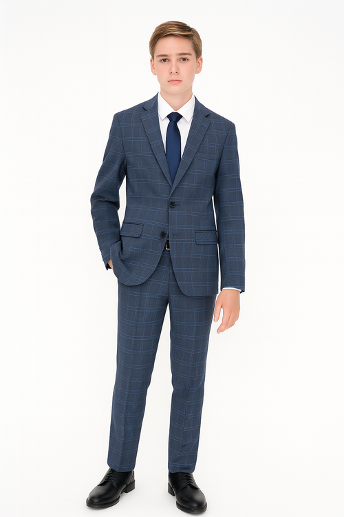 Andrew Marc Boys Skinny Blue Plaid Suit_ W0811-NorthBoys