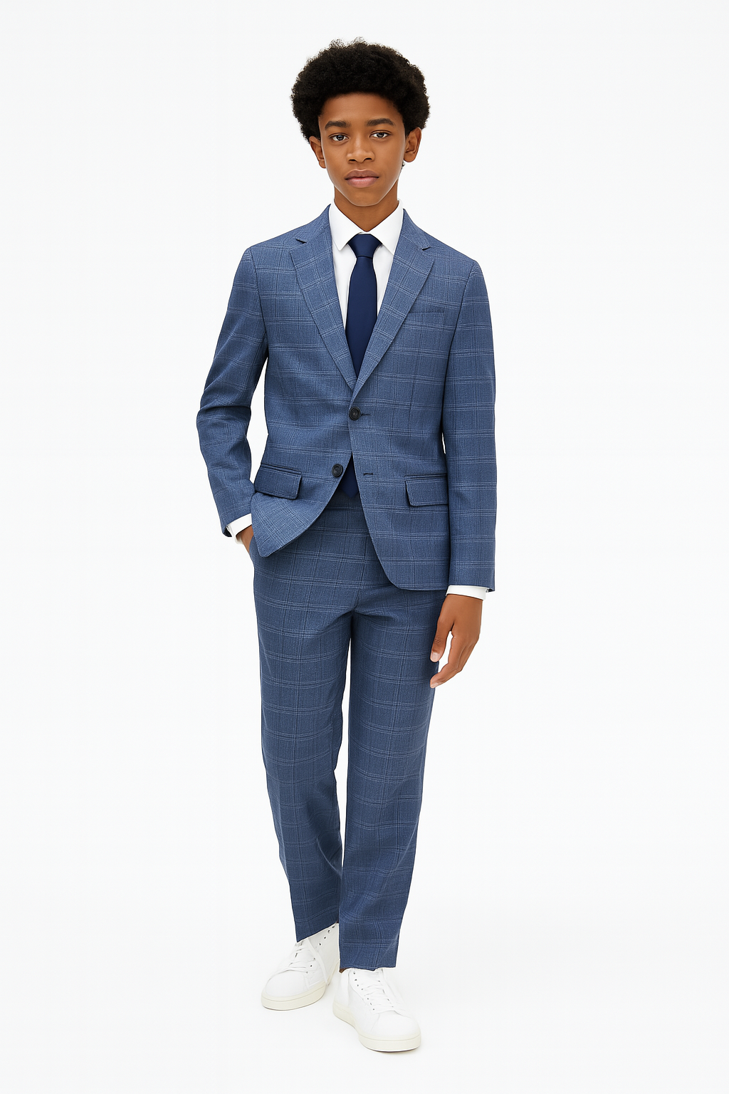 Andrew Marc Boys Skinny Blue Plaid Suit_ W0814-NorthBoys