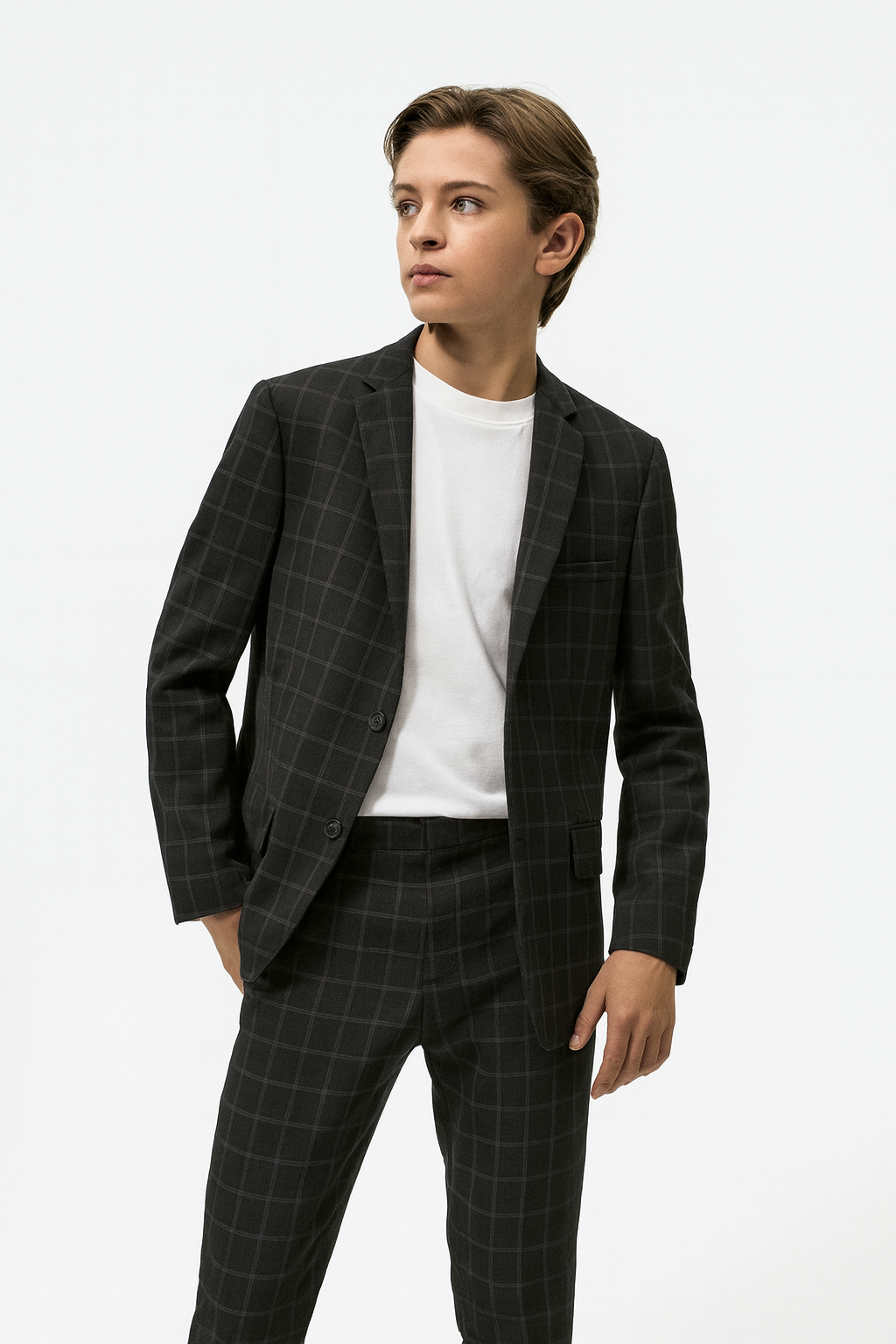 Andrew Marc Boys Skinny Charcoal/Blue Window Suit_ W0713-NorthBoys