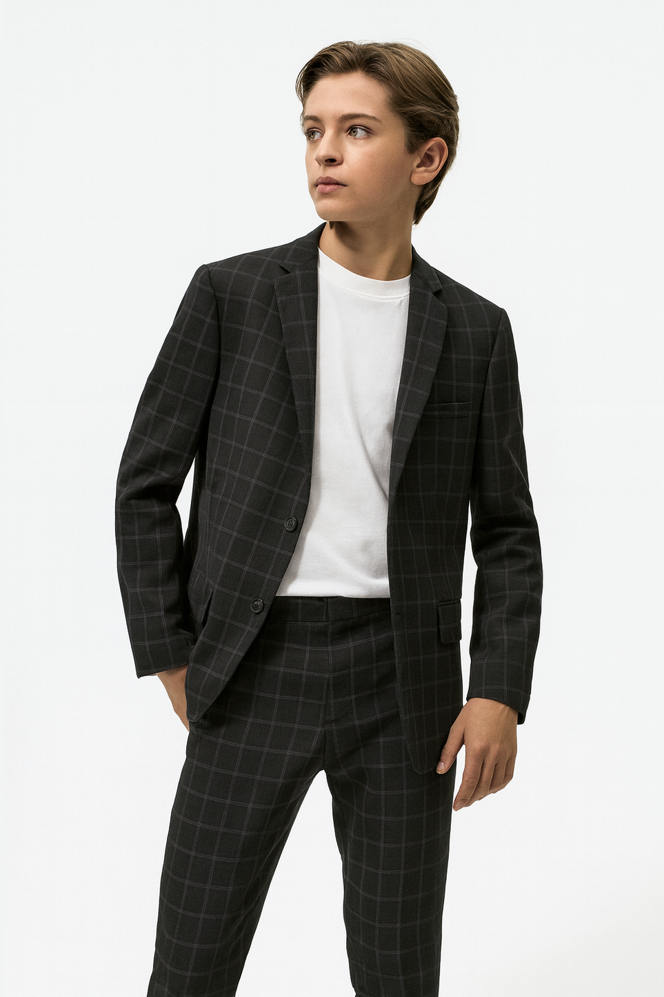 Andrew Marc Boys Skinny Charcoal/Blue Window Suit_ W0713-NorthBoys