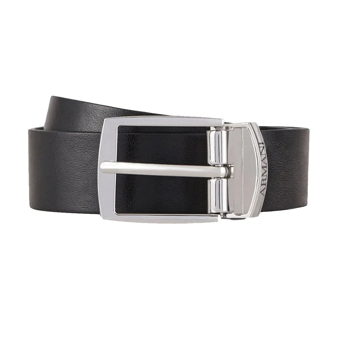 Black belt with silver buckle on a white background