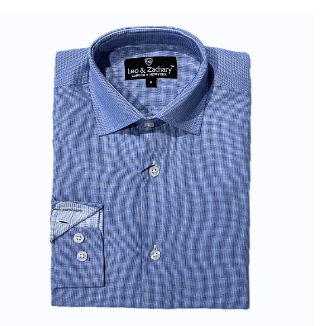 Boys Royal Micro Check Dress Shirt - NorthBoys