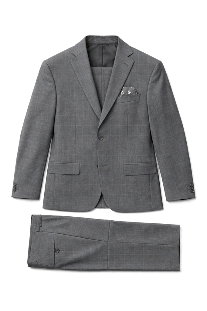 Michael Kors Boys Classic Fit Grey/Blue Window Pane Suit_ AX0041
