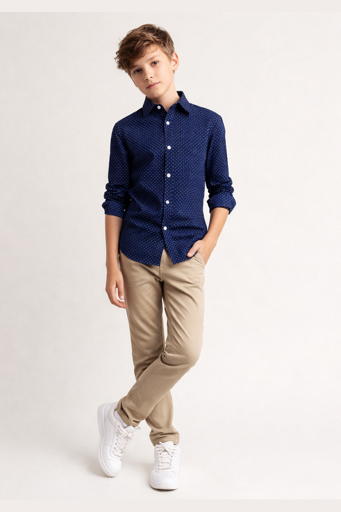 Michael Boys Blue with White Dots Dress Shirt_ SJY0014