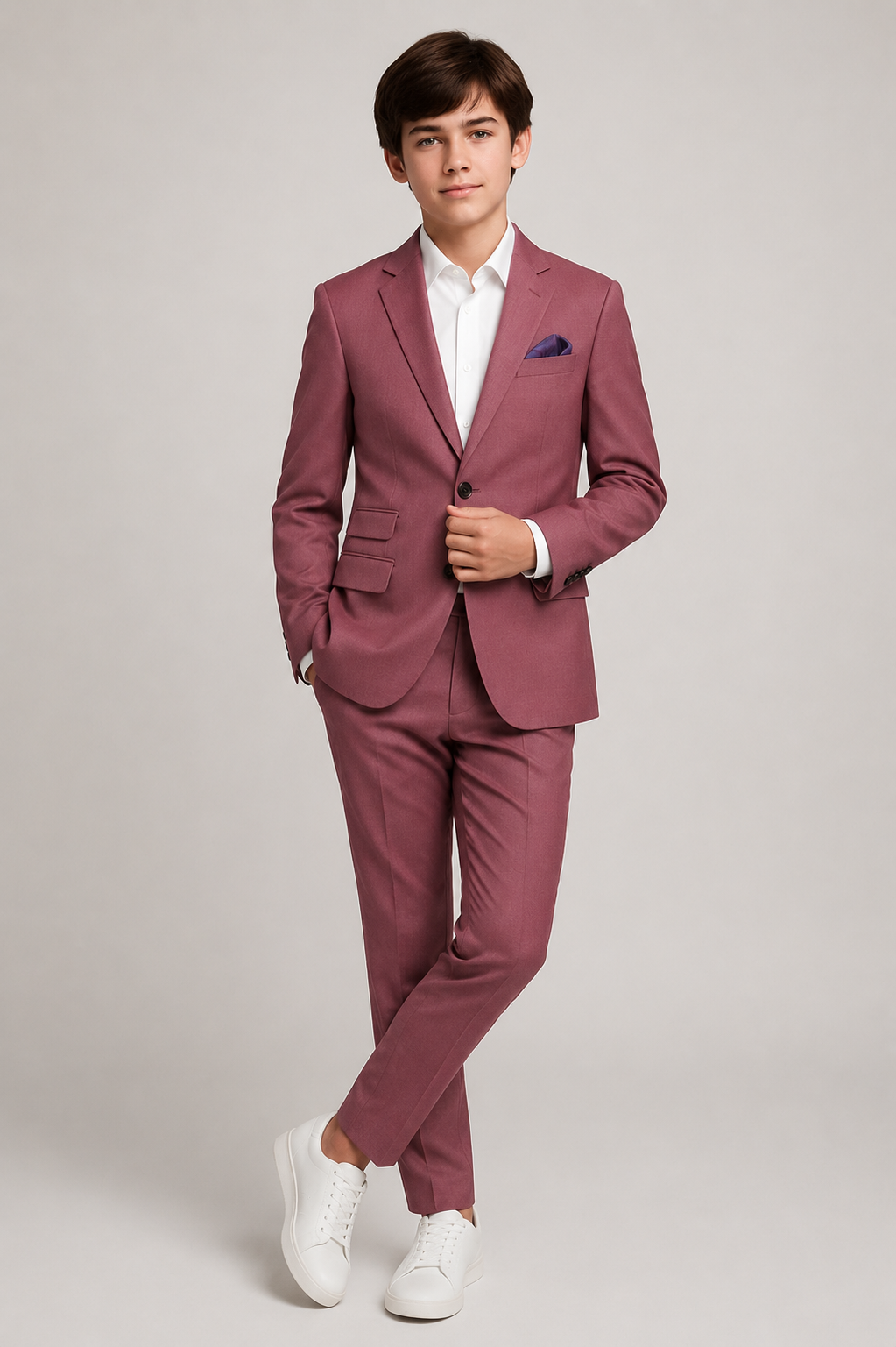 Nice Threads Boys Slim Fit Pastel Burgundy Suit