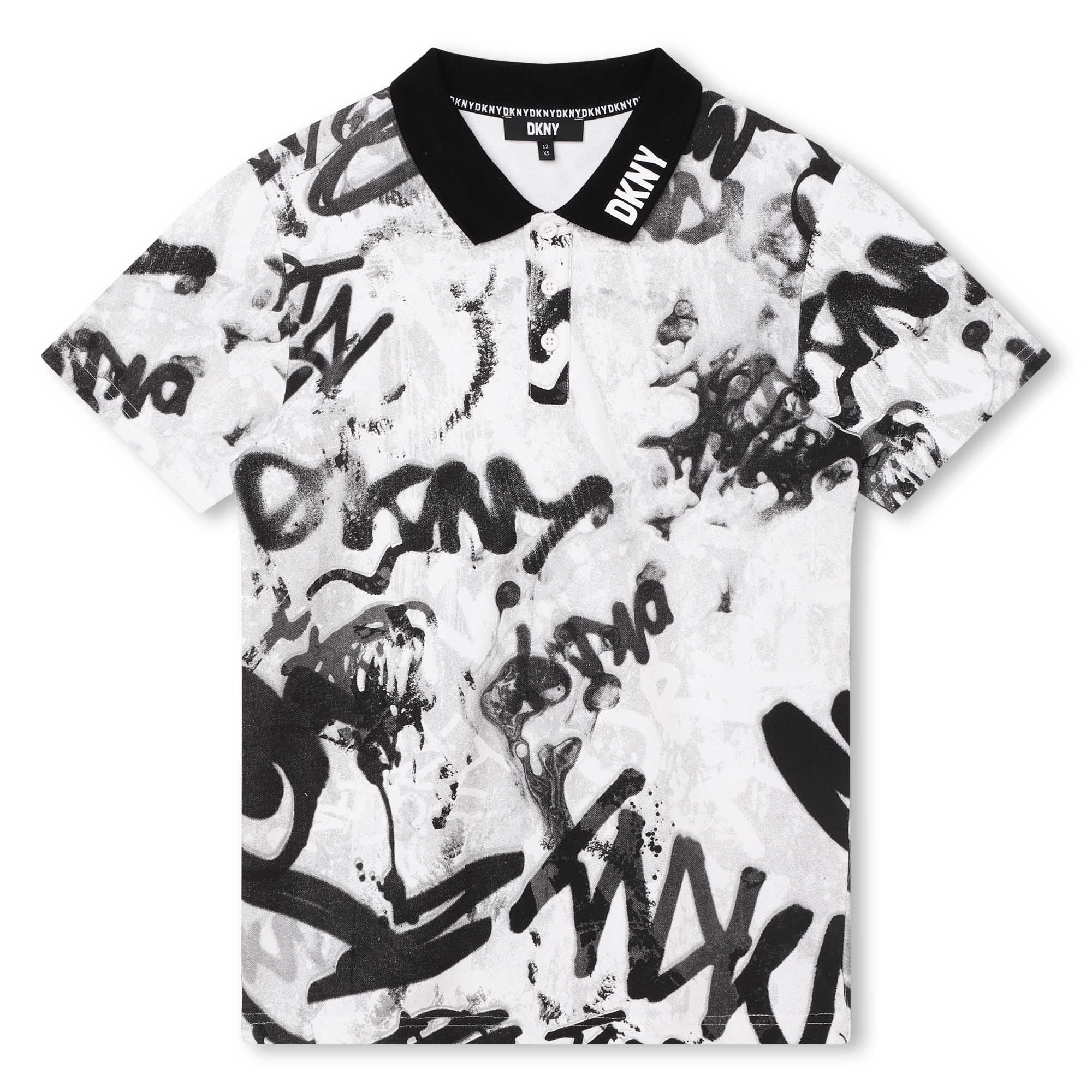 Junior Boys White Graffiti Print Polo Shirt