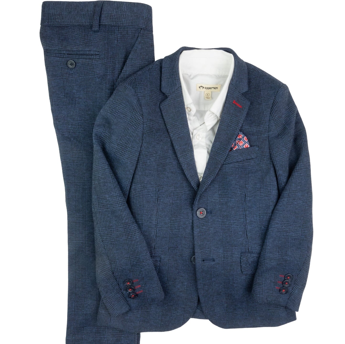 Boys 2 Piece Stretchy Mod Wales Check Indigo Suit