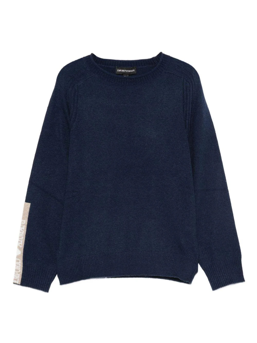 Navy sweater with a white stripe on a white background
