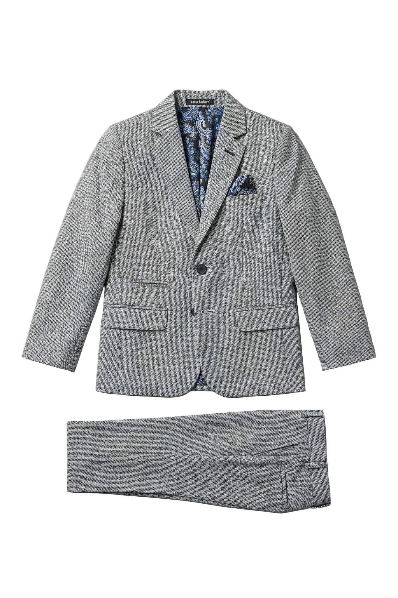 Leo & Zachary Boys Slim Light Grey Cooled Basket Weave Suit_ 5428/5828
