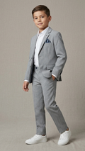 Leo & Zachary Boys Slim Light Grey Cooled Basket Weave Suit_ 5428/5828
