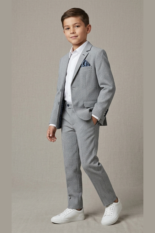 Leo & Zachary Boys Slim Light Grey Cooled Basket Weave Suit_ 5428/5828