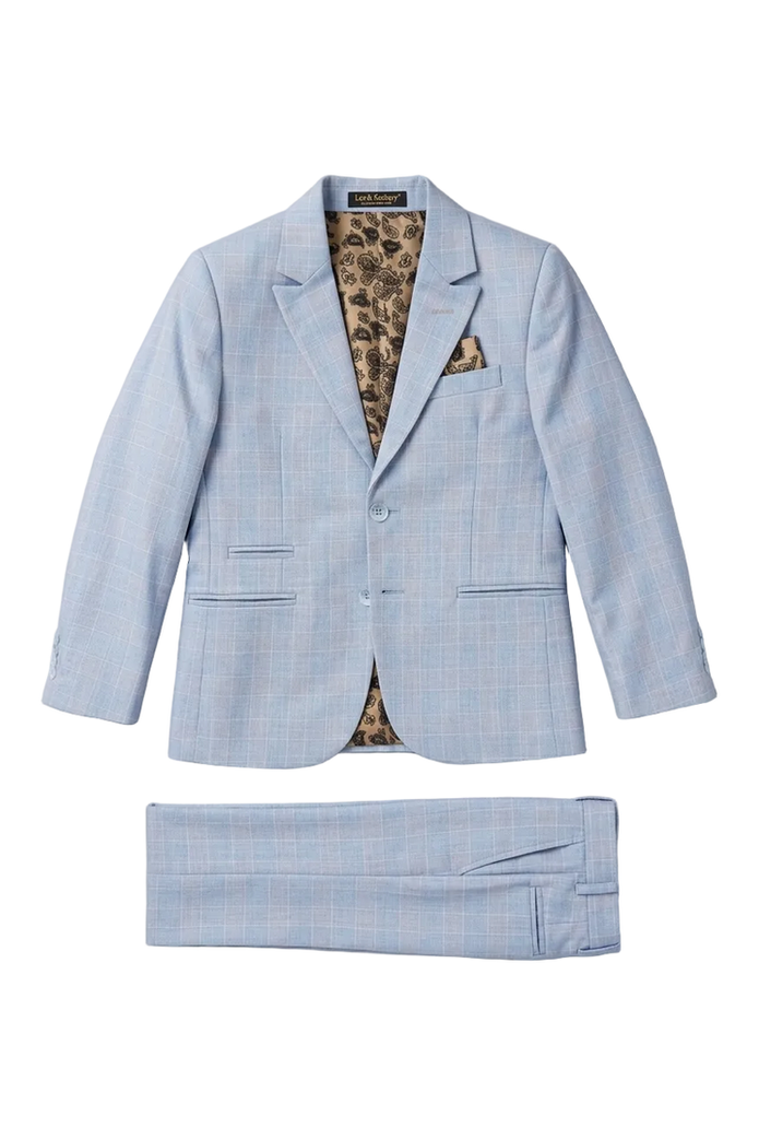 Leo & Zachary Boys Slim Light Blue Glen Check Suit_ 450/850