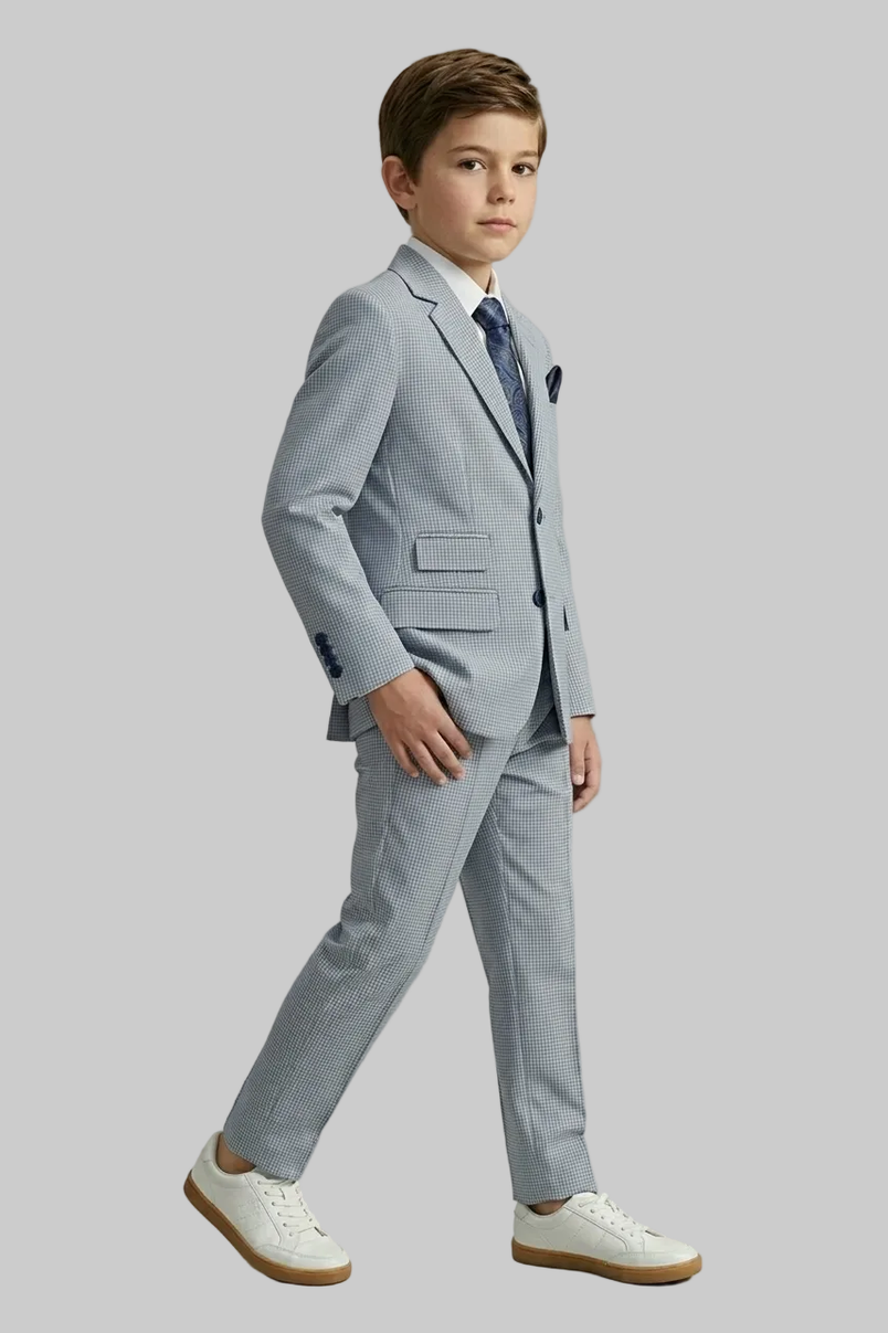 Leo & Zachary Boys Slim Blue/Grey Checks Suit_ 5423/5823